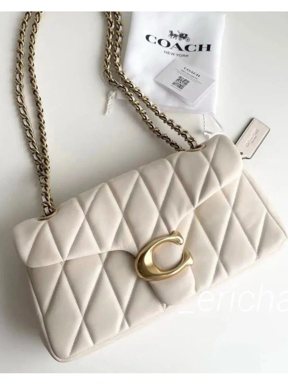 Coach Tabby 26 Quilted Shoulder Bag in Chalk with Brass Hardware